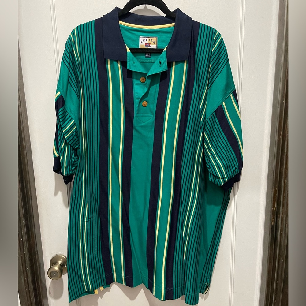 4XB Vintage Cutter & Buck Vertical Stripe Big and Tall Golf Polo